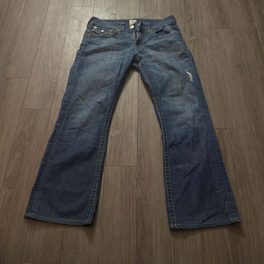 True Religion Joey Super T Distressed Flared Denim Jeans